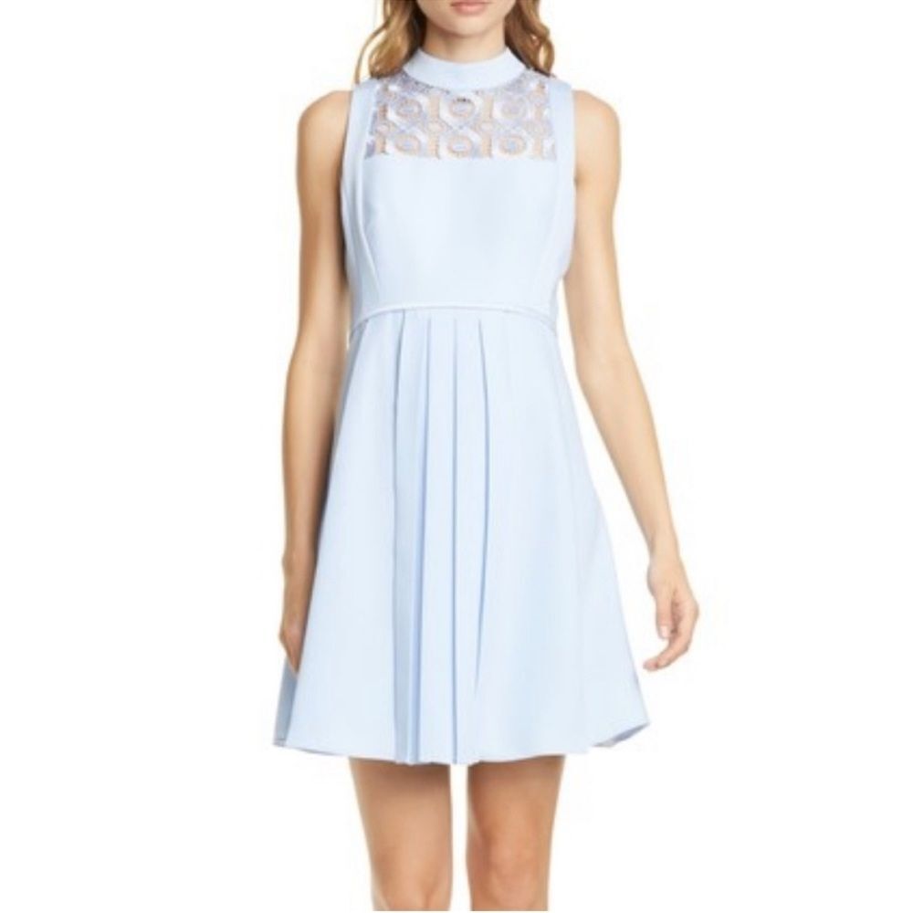 Ted Baker Light Blue Dress with Lace Flowered Bodice Sz 8
